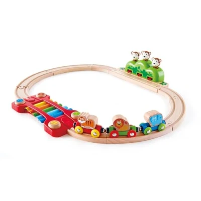 Image of Hape E3825 Music and Monkeys Wooden Train Set My First Railway