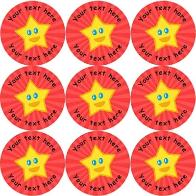 Image of 144 Happy Star Personalised (Red Background) 30 mm Reward Stickers for School Teachers, Parents and Nursery