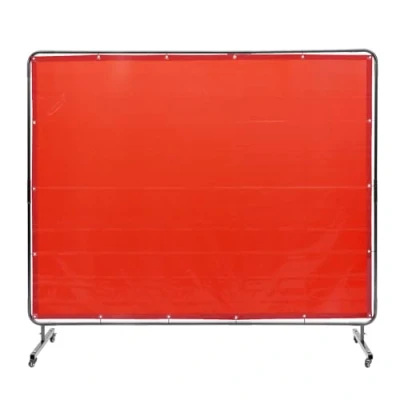 Image of VEVOR Welding Screen with Frame, 6&#039; x 8&#039; Curtain Screens, Flame Resistant Vinyl Protection 4 Swivel Wheels (2 Lockable) &amp; Transparent Window for Workshop/Industrial, Red