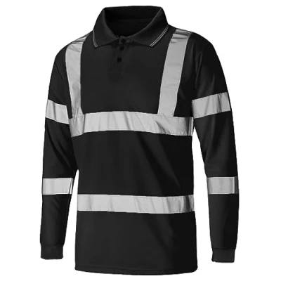 Image of Hi Viz Vis High Visibility Polo Neck Long Sleeves T Shirts Reflective Tape Safety Collared Security Work Breathable Lightweight Workwear Tops (Black with Black Collar 4X Large)