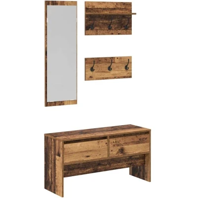 Image of vidaXL Hallway Furniture Set with Drawer Storage Mirror Old wood Engineered