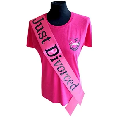 Image of Gemini Ribbons Pink Just Divorced Sash Holographic Party Womens Gift Outfit Divorce