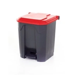 Image of Pedal Bin; 30L; Polypropylene; Grey Body &amp; Red Lid