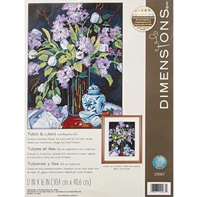 Image of Dimensions Needlepoint: Tulips and Lilacs, Polyester blend, Multi Colour, Needlecrafts