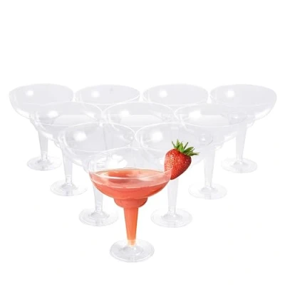 Image of MATANA 10 Elegant Hard Plastic Margarita Cocktail Glasses, 360ml Transparent, Sturdy &amp; Reusable Daiquiri Martini Glasses for Weddings Birthdays, Christmas Outdoor Parties