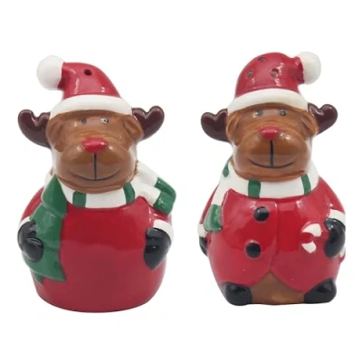 Image of Lesser &amp; Pavey Reindeer Salt Pepper Shakers Set of 2 Festive Holiday Tableware for Christmas Dining Adorable Design Perfect Seasonal Kitchen Accessory Gift Lovers