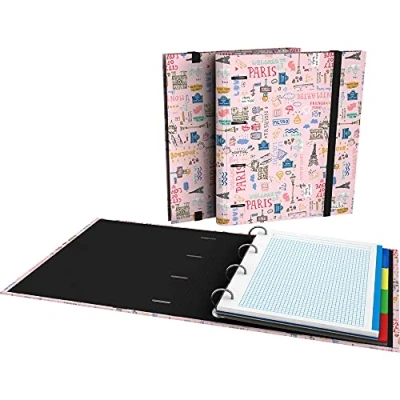Image of Grafoplás 88102625 4 Ring Binder, A4, Refill Square Sheets, 5 x 5, Dividers, Transparent Envelope, Curved Spine, Carpebook, Epluche Collection, Paris