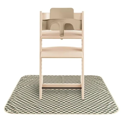 Image of Mushie Splat Mat for under Highchair Waterproof High Chair Splash 108x108 cm Lightweight, Durable &amp; BPA Free Messy Ideal as Food Catcher and Baby Weaning (Olive Check)