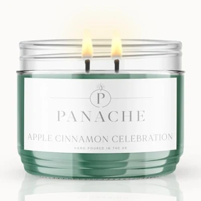Image of Panache Double Wicked Scented Candles Apple Cinnamon Celebration Christmas Edition 320 gram Jar Candle Natural Soy Wax 48 Hours Burn