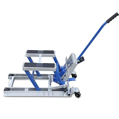 Image of Motorcycle Jack 680 kg Lift Mounting Stand, Hydraulic Motorbike 680Kg with Wheels, Quad Assembly Stand for ATV, Workshop(Blue)