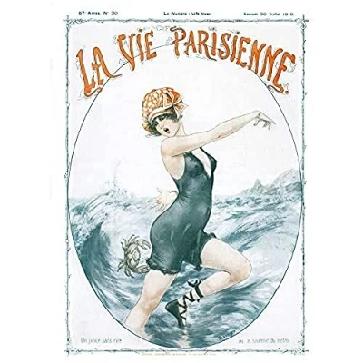 Image of Artery8 La Vie Parisienne Crab Bite Swimming Magazine Cover Art Print Canvas Premium Wall Decor Poster Mural