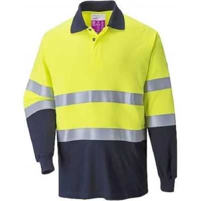 Image of Portwest Flame Resistant Anti Static Two Tone Polo Shirt Yellow/Navy 4XL