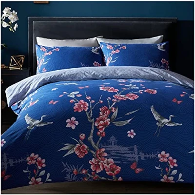 Image of GC GAVENO CAVAILIA Luxury Polycotton Duvet Cover, Soft &amp; Cosy Printed Warm Quilt Bed Set, Easy Care Bedding Sets, Navy, Single
