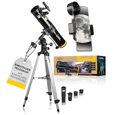 Image of National Geographic 76/700 Reflector Telescope EQ Astronomy Beginner 76 mm Main Mirror Equatorial Mount Includes Smartphone Holder and Tripod