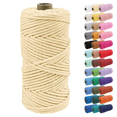 Image of Uiopa 4mm Macrame Cord, 100m Braided Cotton Rope, Light Yellow Craft Rope for Crochet Bags, Wall Hangings, Plant Hangers, Dream Catchers, DIY Projects