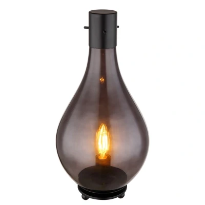Image of Oskus Table Lamp Matt Black Smoke Glass Shade 1x E14