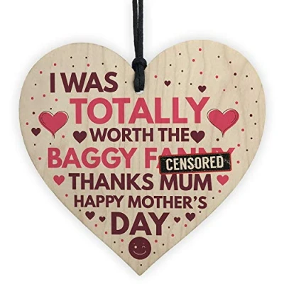 Image of RED OCEAN Funny Mothers Day Rude Gift For Mum Wooden Heart From Daughter or Son