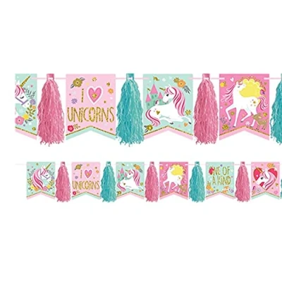 Image of Amscan 221929 Magical Unicorn Kids Birthday Glitter Tassel Garland Decoration 3.04m