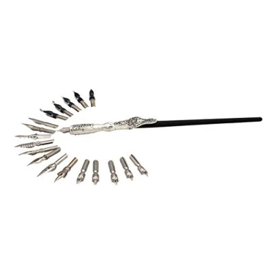 Image of Gullor Calligraphy Pens Set Dip Pen Handcrafted with 18 Nibs, Silver