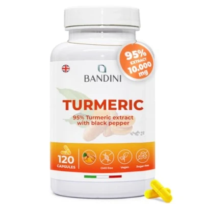 Image of Bandini® Turmeric Extract 120 Capsules/4 Months&#039; Supply 700 mg per Capsule from 95% + Piperine Black Pepper High Dosage 100% Vegan and additive Free