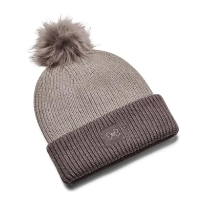 Image of Under Armour Womens Halftime Ribbed Pom Beanie Grey One Size