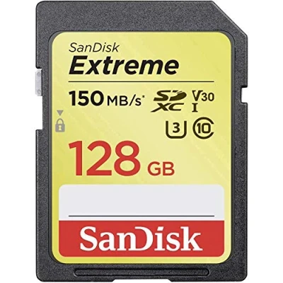 Image of SanDisk Extreme SDXC Memory Card, Up to 150 MB/s, Class 10, U3, V30, 128 GB (Pack of 1)