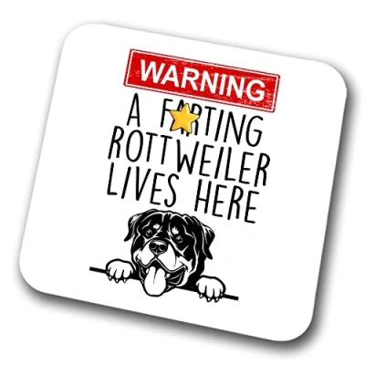 Image of Rottweiler Warning A Lives Here Mum Dad Coaster Dog Friend Funny Gift for Birthday Christmas,