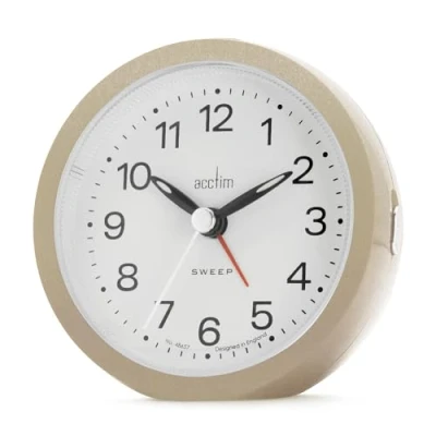 Image of Acctim Elana Analogue Alarm Clock Non Ticking Sweep Quartz Luminous Hands (Champagne)