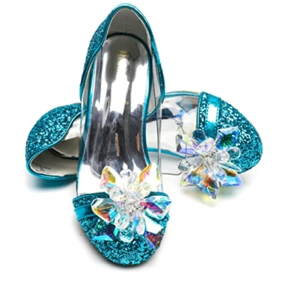 Image of Elsa &amp; ANNA Girls Snow Queen Princess Fancy Dress Up Party Shoes 3cm Heel for Parties Birthdays, Cosplay High Heels​​ (BLU14) (Blue, 11 UK Child)