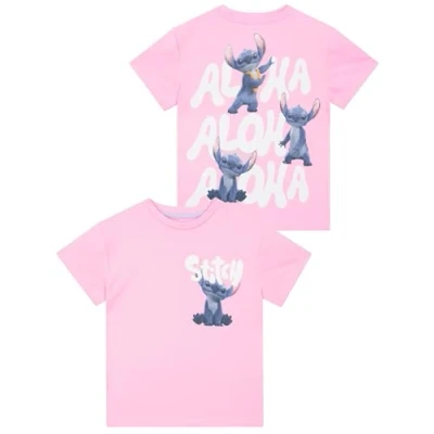 Image of Disney Tshirt, Cotton Girls Lilo and Stitch T Shirt for Summer, Girls’ Shirts, Pink 7 8 Years