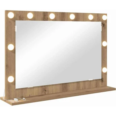 Image of vidaXL Vanity Mirror Artisan Oak, White Wood, Metal, Glass Medium