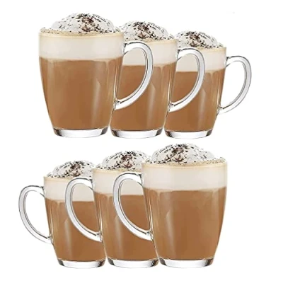 Image of TOPUPDRINK Latte Glasses, Coffee Mugs Set of 6, Hot Chocolate Mugs, Glasses Dolce Gusto, Tea Cup Sets Glass Cups, Cappuccino Cups 350ML
