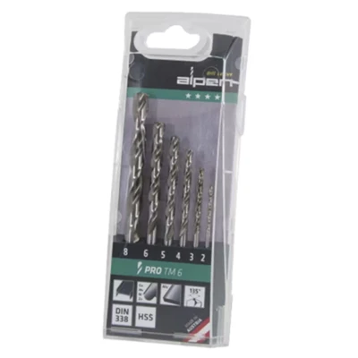 Image of Alpen 1 twist drill bit set HSS PRO TM 6 with plastic case (6 pieces, diameter 2.0/3.0/4.0/5.0/6.0/8.0 mm)