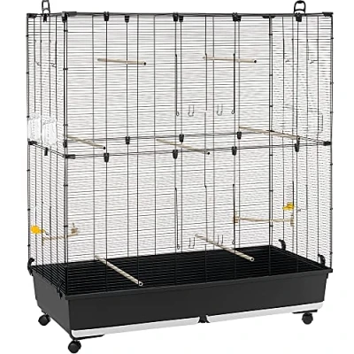Image of Ferplast Bird Cage Aviary PLANETA Large for Birds, Canaries, Budgies, Finches, Loverbirds, Metal, Accessories Included Rotating Feeders Perches Wheels, 118 x 59 h 135 cm.