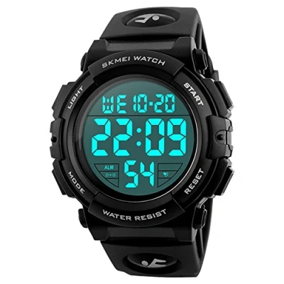 Image of SKMEI Mens Big Dial Digital Watch Waterproof LED Chronograph Alarm Clock, Black, Strap