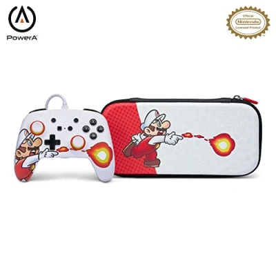 Image of PowerA Enhanced Wired Controller and Slim Case for Nintendo Switch — Mario Fireball