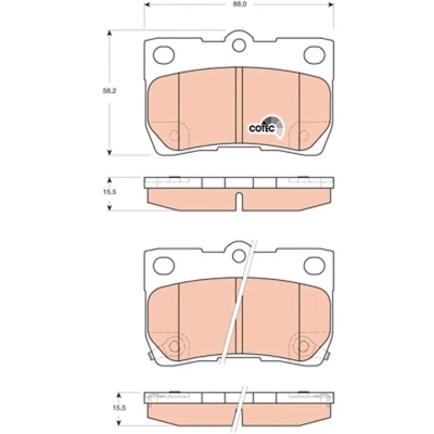 Image of 0446622190, 0446630240, 0446653010, NS286H, PN529H Brake pad set TRW COTEC GDB3399 with acoustic wear warning LEXUS: GS III, IS 2, C