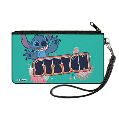 Image of Buckle Down Disney Wallet, Zip Clutch, Lilo and Stitch Claws Out Pose Title Blue, Canvas, 8 Inches x 5 Inches, Casual
