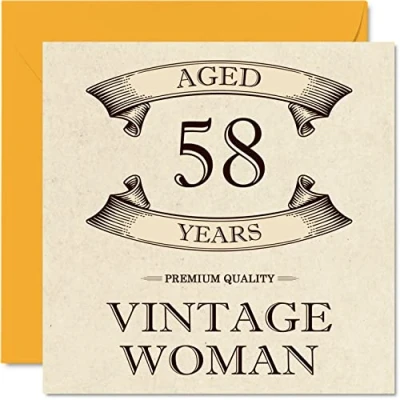 Image of Vintage 58th Birthday Cards for Women Aged 58 Years Fun Card Mum Sister Wife Girlfriend Nanny Grandma Auntie, 145mm x Ladies Greeting Cards,