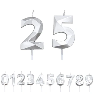 Image of FUZVOL Birthday Candles, Number 25 Candle, Silver Candle for Cake, Happy Cake Candles Topper Decorations
