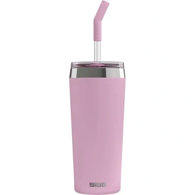 Image of SIGG Insulated Coffee Cup Travel Mug Helia Night Ink With Durable Glass Straw &amp; Cleaning Brush Leakproof BPA Free 18/8 Stainless Steel Pink 0.6L