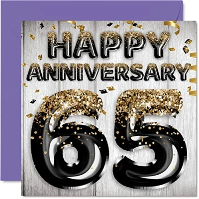 Image of Awesome Blue Sapphire Anniversary Card for Husband Boyfriend Wife Girlfriend Black Gold Glitter Balloon Happy 65th Cards Family, 145mm x Greeting Sixty Fifth Anniversaries