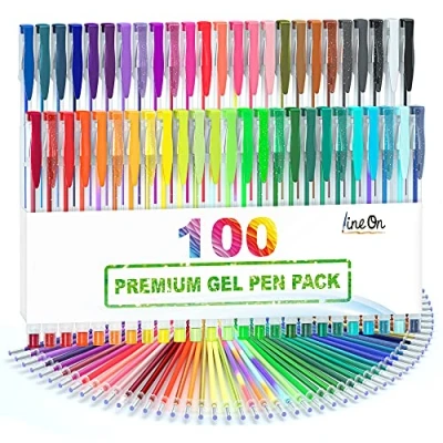 Image of Lineon 100 Pack Gel Pens Set, 50 Colours with Refills Pen Set for Adult Colouring Books Drawing Doodling Art Markers