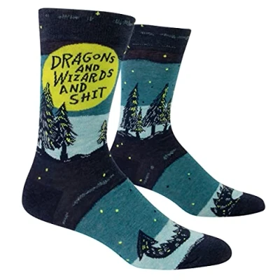 Image of Blue Q men&#039;s Funny Crew Socks (fits shoe Size 7 12), Dragons and Wizards and, One