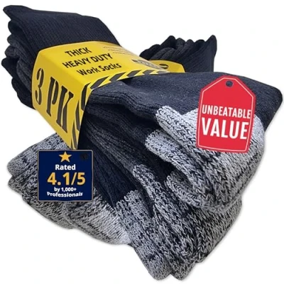 Image of Kensington® Men’s Heavy Duty Work Socks Breathable Cotton Anti Sweat Multipack Size 6 11 Thick Boot Sock for Men Working in Safety Thermal Cushioned Sole Reinforced Heels and Toe Steel Cap