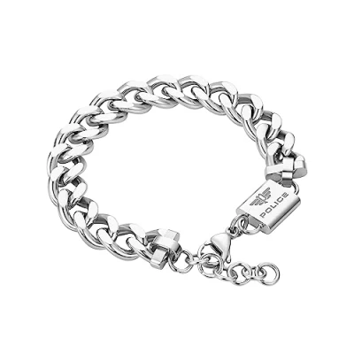 Image of Police Mens Barrier II Polished Stainless Steel Chain Bracelet 19cm