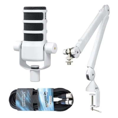 Image of RØDE Rode Podmic Professional Podcast Microphone White + PSA1 Articulated Arm Keepdrum XLR Cable