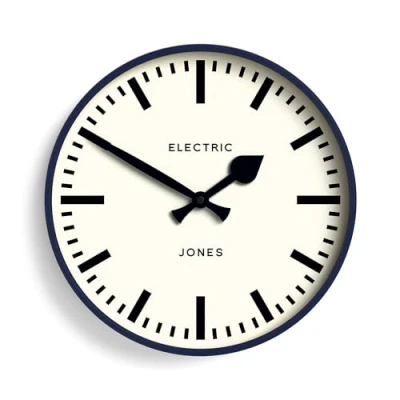 Image of Jones Clocks® Tiger wall clock Modern round station 30cm Dark blue Cool designer look for kitchen, living room or office
