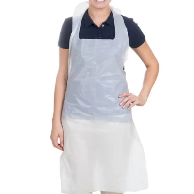 Image of Osler &amp; Walsh Premium Disposable Aprons for Women Men (White, 100 Pack), 686mm x 1170mm Polyethylene Adults, 16 Microns Flat Packed Bulk (NHS size and spec)