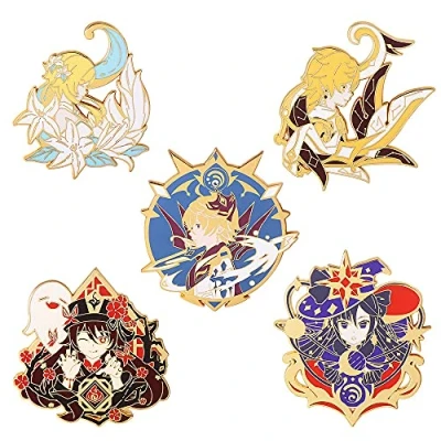 Image of Gen shin Pin Badge Character Tartaglia Hutao Brooch Genshin Collection Alloy 5pcs/set